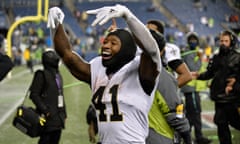 Saints running back Alvin Kamara (41) celebrates after a win over the Seahawks last year.