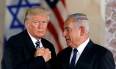 Donald Trump and Benjamin Netanyahu shake hands at the Israel Museum in Jerusalem in May 2017.