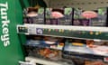 Christmas turkeys in a Sainsbury's supermarket fridge in London