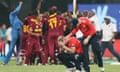Ben Stokes is consoled by England's captain, Eoin Morgan, following the defeat by West Indies in the final of  the World Twenty20