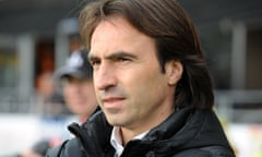 FBL-FRA-LIGUE1-BREST-SOCHAUX<br>Brest’s French coach Corentin Martins looks on during the French L1 match between Brest and Sochaux at the Francis Le Ble stadium in Brest, western France, on May 11, 2013. AFP PHOTO / FRED TANNEAU (Photo credit should read FRED TANNEAU/AFP/Getty Images)