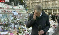 BBC reporter Graham Satchell is overcome with emotion during his report on the Paris attacks.