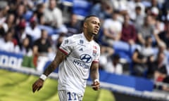 FILES-FBL-FRA-NED-LYON-EURO-2020<br>(FILES) This file photo taken on September 28, 2019 shows Lyon's Dutch forward  Memphis Depay reacting during the French L1 football match Olympique Lyonnais (OL) and FC Nantes (FCN), at the Groupama stadium in Decines-Charpieu, central-eastern France. - Memphis Depay is at risk of missing Euro 2020 after his club Lyon announced he had torn the cruciate ligament in his left knee during the 1-0 Ligue defeat to Rennes on December 15, 2019. (Photo by JEFF PACHOUD / AFP) (Photo by JEFF PACHOUD/AFP via Getty Images)
