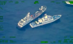 An image released by the Philippines claims to show a Chinese militia vessel colliding with a Filipino coast guard vessel in the South China Sea. 