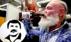 A model wears clothing and drinks beer from the El Chapo 701 line, which bears the name of the drug lord.