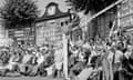 A packed house at the County Ground in Taunton for the Gillette Cup semi-final between Somerset and Essex in August 1978.