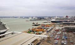 A row of cruise ships docked in Southampton.