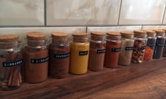 Spice jars: the essentials of Vicky Bhogal’s kitchen.