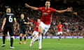 Manchester United’s Zlatan Ibrahimovic celebrates after opening the scoring.