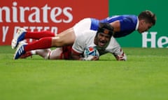 Rugby World Cup 2019 - Pool C<br>Rugby Union - Rugby World Cup 2019 - Pool C - France v Tonga - Kumamoto Stadium, Kumamoto, Japan - October 6, 2019 Tonga's Zane Kapeli scores their third try REUTERS/Edgar Su