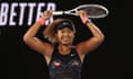 Naomi Osaka celebrates winning match point.