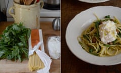 Rachel Roddy's spaghetti with rocket, anchovies and ricotta.