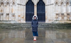 At York Minster, wearing a parka