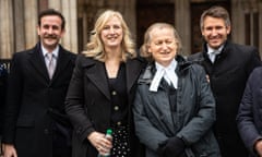 Carole Cadwalladr and her legal team outside the Royal Courts of Justice on Monday.