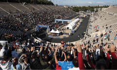 Athens Marathon finish in the Panathenaic stadium