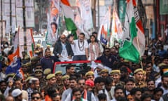 Rahul Gandhi at a rally in Varanasi on 17 February as part of his national tour.