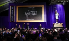 Attendees view a statue of former Los Angeles Lakers guard Kobe Bryant after its unveiling outside the NBA basketball team's arena, Thursday, Feb. 8, 2024, in Los Angeles. (AP Photo/Eric Thayer)