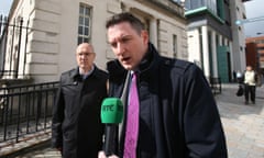 Pat Finucane's brother Seamus, left, and son John arrive at the High Court in Belfast for a legal challenge to the Prime Minister's refusal to order a public inquiry into his murder. PRESS ASSOCIATION Photo. Picture date: Monday May 11, 2015. The Prime Minister's refusal to hold a public inquiry into the murder of Belfast solicitor Pat Finucane was morally and legally indefensible, a court has been told. See PA story ULSTER Finucane. Photo credit should read: Niall Carson/PA Wire