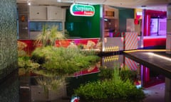 The shopping centre food court with its floor covered with water