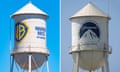 Warner Bros. and Paramount studio water towers composite