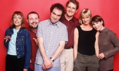 ‘We arsed about – for 25 years’ … Faye Ripley, John Thomson, James Nesbitt, Robert Bathurst, Hermione Norris and Helen Baxendale.