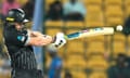 New Zealand's Glenn Phillips plays a shot during their successful chase against Sri Lanka.