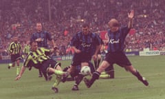 Paul Dickov scores to make it 2-2 in the 1999 Division Two play-off final against Gillingham