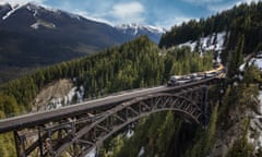 The Rocky Mountaineer crosses Stoney Creek Bridge in British Columbia.