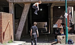 People practicing parkour in Nottingham. 