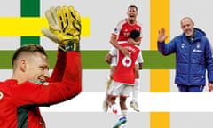 Left to right: Fulham keeper Bernd Leno, Arsenal's defensive duo William Saliba and Gabriel, and new Nottingham Forest manager Nuno Espírito Santo.