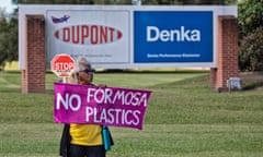 Gail LeBoeuf protesting with members of the Concerned Citiznes of St. John and the Coalition Agianst Death Alley in front of the Denka Plant on the fourth day of a march through Cancer Alley in front of the Denka plant .