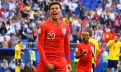 Dele Alli celebrates after scoring for England against Sweden in the 2018 World Cup quarter-final