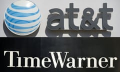 FILES-US-MEDIA-MERGER-TRIAL-AT&amp;T<br>(FILES): This combination of pictures created on October 21, 2016 shows an AT&amp;T cellphone store (TOP) in Springfield, Virginia, on October 23, 2014, and the Time Warner company logo on the front of the headquarters building, 24 November, 2003 in New York. - A US appeals court on February 26, 2019 upheld a lower court ruling allowing the mega-merger of wireless and broadband giant AT&amp;T with media-entertainment powerhouse Time Warner, rejecting a high-profile effort by the Trump adminstration to block the deal.The appellate panel said the government’s case failed to consider “that the industry had become dynamic in recent years” with the emergence of online services such as Netflix and Hulu. (Photos by SAUL LOEB and STAN HONDA / AFP)SAUL LOEB,STAN HONDA/AFP/Getty Images