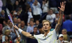 TENNIS-US Open-2019-Day 12<br>Daniil Medvedev of Russia celebrates his victory against Grigor Dimitrov of Bulgaria during their Singles Men’s Semi-finals match at the 2019 US Open at the USTA Billie Jean King National Tennis Center in New York on September 6, 2019. (Photo by Don EMMERT / AFP)DON EMMERT/AFP/Getty Images