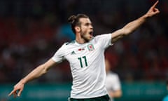 Gareth Bale celebrates scoring for Wales.