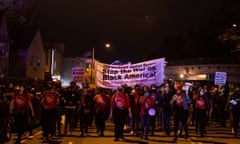 US-POLICE-VOTE-PROTEST<br>Protesters march through West Philadelphia on October 27, 2020, during a demonstration against the fatal shooting of 27-year-old Walter Wallace, a Black man, by police. - Hundreds of people demonstrated in Philadelphia late on October 27, with looting and violence breaking out in a second night of unrest after the latest police shooting of a Black man in the US. The fresh unrest came a day after the death of 27-year-old Walter Wallace, whose family said he suffered mental health issues. On Monday night hundreds of demonstrators took to the streets, with riot police pushing them back with shields and batons. (Photo by GABRIELLA AUDI / AFP) (Photo by GABRIELLA AUDI/AFP via Getty Images)