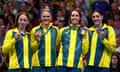 The Australian 4x100m freestyle gold medallists Mollie O'Callaghan, Shayna Jack, Emma McKeon and Meg Harris