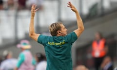 Matildas coach Tony Gustavsson gestures during the defeat to the USA in Marseille.