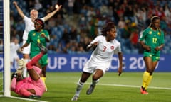 Kadeisha Buchanan celebrates scoring the opener for Canada.