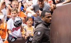 Deshaun Watson gives Cleveland Browns fans a thumbs up on his way to the locker room following a preseason game against the Philadelphia Eagles