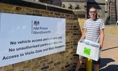 Chris Atkins delivering books to HMP Wandsworth, where he was formerly incarcerated.