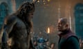 A mystical creature with horns looks menacingly at Dwayne 'The Rock' Johnson