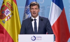 Australia’s energy and emissions reduction minister Angus Taylor speaks at the COP25 UN climate talks in Madrid.