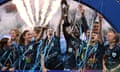 Sydney FC lift with the trophy after winning the A-League Women grand final match between Melbourne City and Sydney FC at AAMI Park in Melbourne