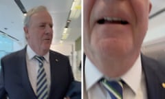 Screenshot from video of Nine chairman Peter Costello allegedly knocking over reporter Liam Mendes from the Australian newspaper.