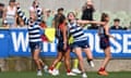 Geelong have held off Melbourne’s late charge to win their AFLW semi-final by five points.