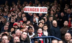West Bromwich Albion v Arsenal - Premier League - The Hawthorns<br>Fans hold up a Wenger Out banner in the stands during the Premier League match at The Hawthorns, West Bromwich. PRESS ASSOCIATION Photo. Picture date: Saturday March 18, 2017. See PA story SOCCER West Brom. Photo credit should read: Nick Potts/PA Wire. RESTRICTIONS: EDITORIAL USE ONLY No use with unauthorised audio, video, data, fixture lists, club/league logos or “live” services. Online in-match use limited to 75 images, no video emulation. No use in betting, games or single club/league/player publications.
