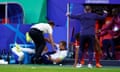 Harry Kane collides with Gareth Southgate in the England dugout during extra time.