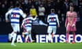 Ilias Chair (second left) celebrates after scoring QPR’s first goal against Leeds.