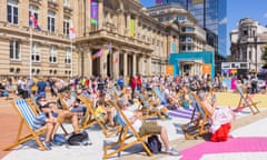 Audience in deck chairs at Birmingham 2022 Victoria Square Festival Site